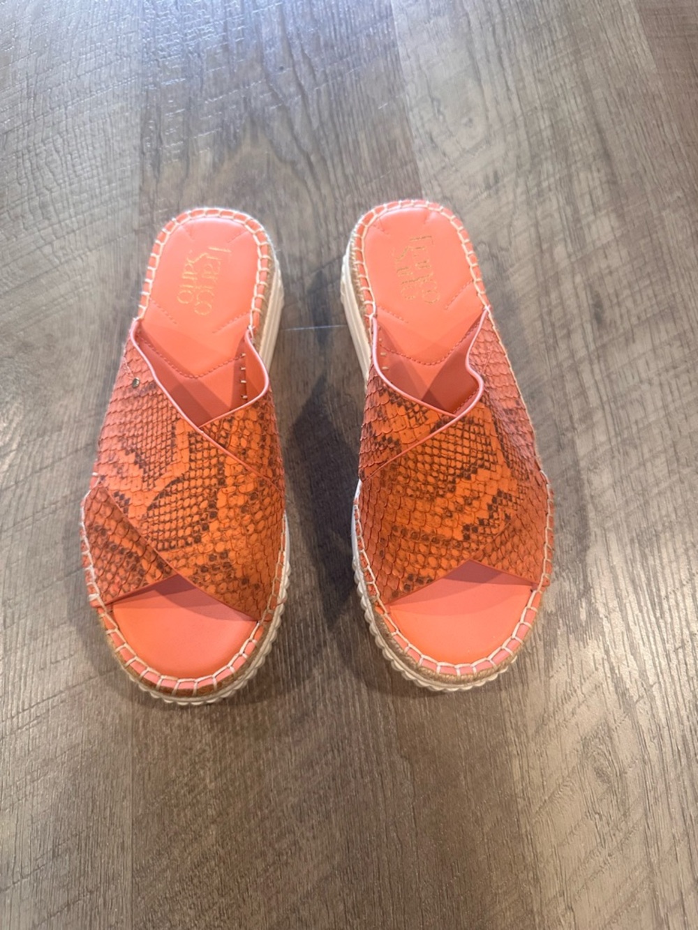 Franco Sarto Birch Slide Wedge Sandal Sz. 7.5 Salmon Snake Print Casual